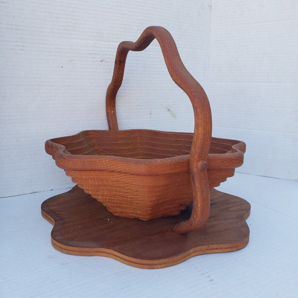 Old World Baskets Wooden Collapsible Trivet‎ Fruit Bowl Flower Scalloped Large